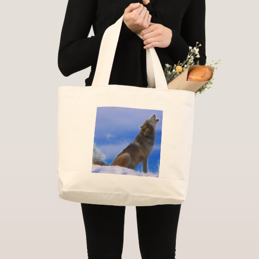 Lonely Howling Endangered Gray Wolf Grote Tote Bag (Voorkant (product))