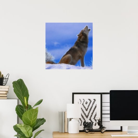 Lonely Howling Endangered Gray Wolf Poster (Thuiskantoor)