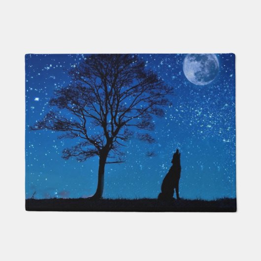 Lonely Howling Wolf Doormat Deurmat (Voorkant)