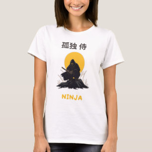 Lonely Ninja Samurai Kunstontwerp T-shirt