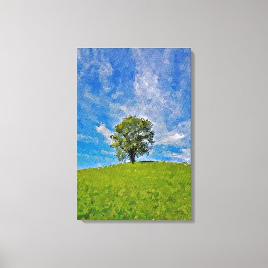 Lonely Tree – Serene grasveld Canvas Afdruk (Voorkant)