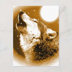 Lonely Wolf Howling bij Moon Briefkaart