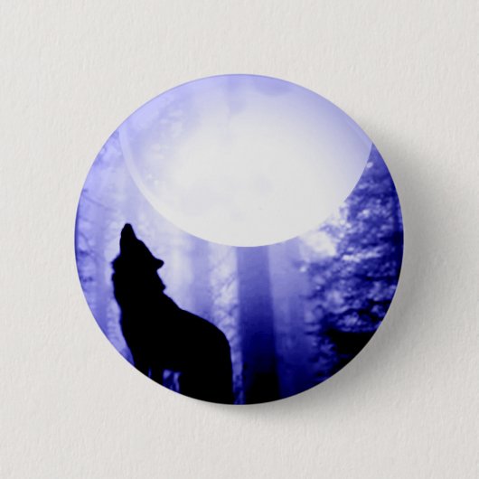 Lonely Wolf Howling bij Moon Ronde Button 5,7 Cm (Voorkant)