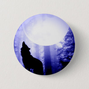 Lonely Wolf Howling bij Moon Ronde Button 5,7 Cm