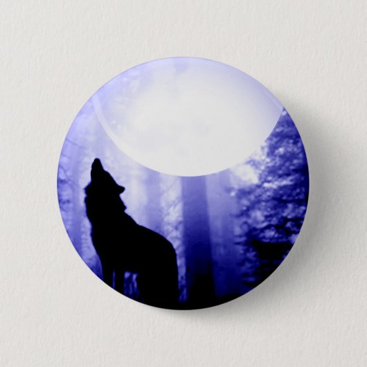 Lonely Wolf Howling bij Moon Ronde Button 5,7 Cm (Voorkant)