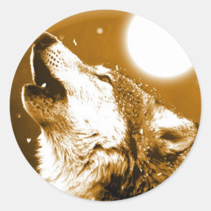 Lonely Wolf Howling bij Moon Ronde Sticker