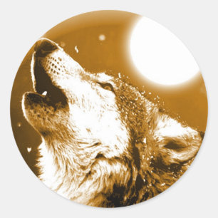 Lonely Wolf Howling bij Moon Ronde Sticker