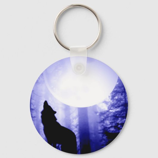 Lonely Wolf Howling bij Moon Sleutelhanger (Voorkant)