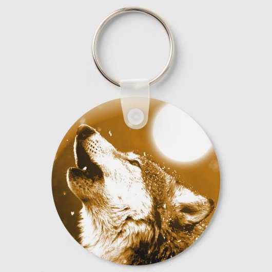 Lonely Wolf Howling bij Moon Sleutelhanger (Voorkant)