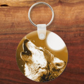 Lonely Wolf Howling bij Moon Sleutelhanger (Voorkant)