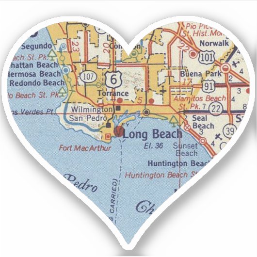Long Beach CA  Map Sticker (Voorkant)