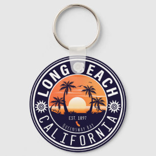 Long Beach Ca Palm Tree Retro Sunset Souvenir 60s Sleutelhanger