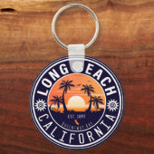 Long Beach Ca Palm Tree Retro Sunset Souvenir 60s Sleutelhanger (Achterkant)