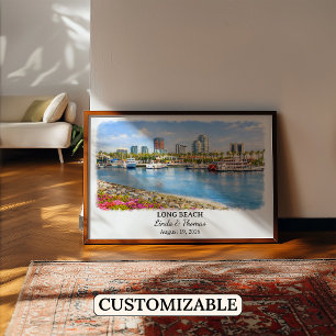 Long Beach California Poster, Aquarel, Op Maat Poster