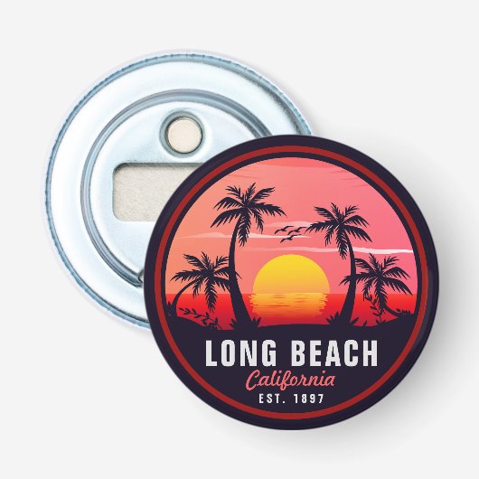 Long Beach California Retro Sunset Souvenirs 80s Button Flesopener (Voorkant)