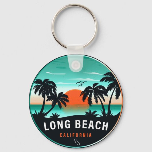Long Beach California Retro Sunset Souvenirs 80s Sleutelhanger (Voorkant)