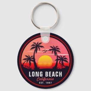 Long Beach California Retro Sunset Souvenirs 80s Sleutelhanger