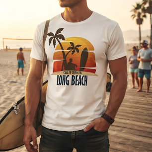 Long Beach California Retro Surf Zonsondergang Gra T-shirt