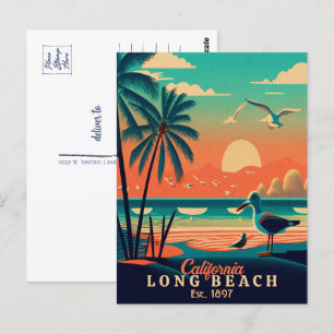 Long Beach California Sunset Souvenirs jaren 1950 Briefkaart