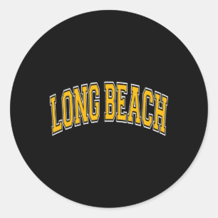Long Beach Californië Ca Varsity Stijl Amber Tekst Ronde Sticker