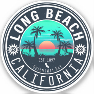 Long Beach Californië Tropische Zonsondergang Souv Sticker