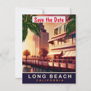Long Beach Kust Retro Trouw Uitnodiging