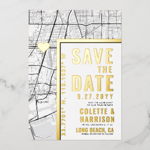 Long Beach Love Locator Huwelijk Save the Date Folie Uitnodiging
