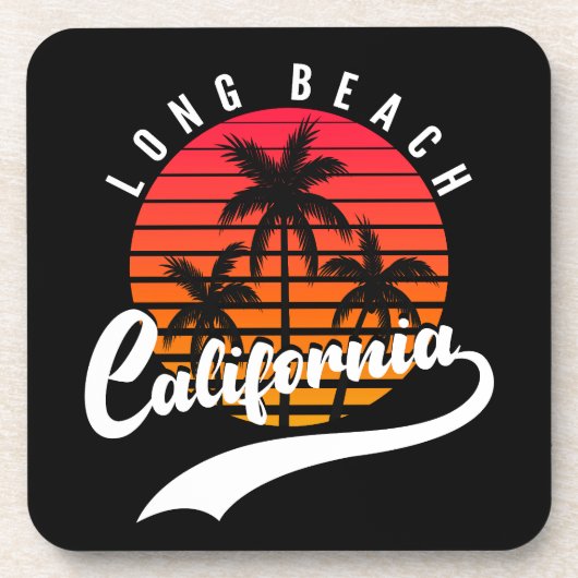 Long Beach Retro Sunset Onderzetter (Voorkant)