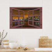 Long Beach Skyline bij nacht Open Window Poster (Keuken)