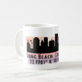 Long Beach Skyline Latitude en Lengtegraad Koffiemok (Voorkant links)