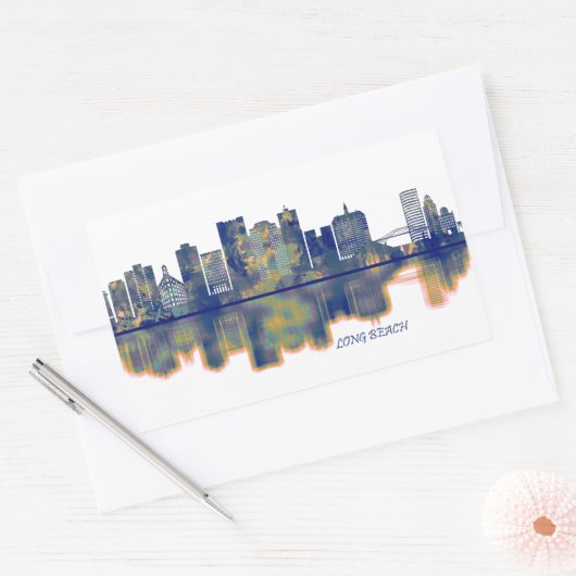Long Beach Skyline Rechthoekige Sticker (Envelop)
