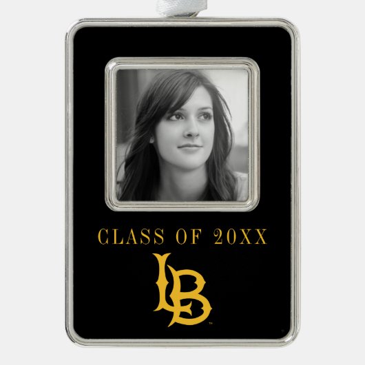 Long Beach State Logo Verzilverd Kader Ornament (Voorkant)