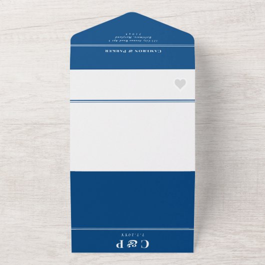 Long Branch New Jersey Kaart Elegant Navy Bruiloft (Buitenkant)