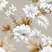 Long Chemin de table Fleurs Blanches Ivoire Beige Terre