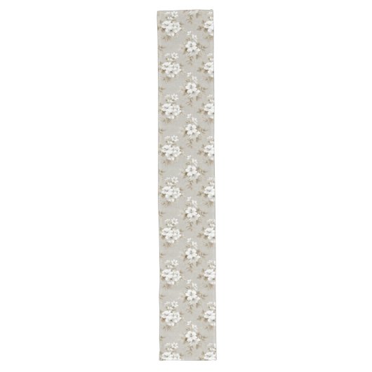 Long Chemin de table floral tropical blanc rustique (Devant)