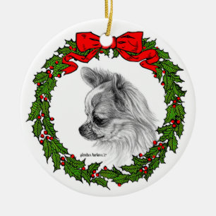 Long Coat Chihuahua Art van Glenda S. Harlan Keramisch Ornament