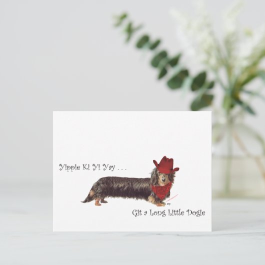 Long Dachshund Cowboy Briefkaart (Staand voorkant)