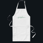 Long Green Nom de script personnalisé tablier adulte<br><div class="desc">Faites une déclaration élégante à votre atelier botanique ou à votre classe de cuisines succulentes avec notre élégant "Green Personnalized Script Name Adult Apron"! Conçus pour impressionner, ces tabliers personnalisés sont le cadeau parfait pour ravir vos invités et laisser une impression durable. L'tablier présente une couleur verte enchanteresse qui respire...</div>