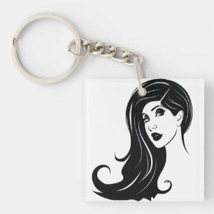 Long Hair Beauful Woman Mode Art Sleutelhanger