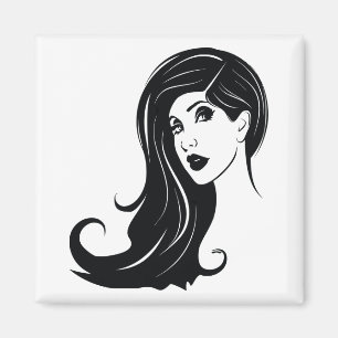 Long Hair Beauful Woman Mode Makeup Art Magneet