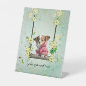 Long Hair Chihuahua op Swing Sign Reclamebord Met Voetstuk (Voorkant)