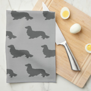 Long Hair Dachshund Kitchen Dish Towel Gray Theedoek