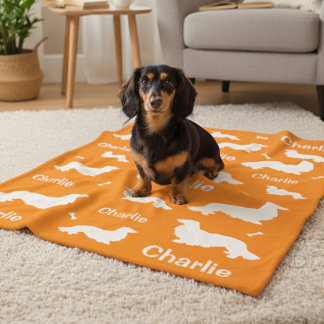 Long Hair Dachshund Personalized Doxie Blanket Fleece Deken