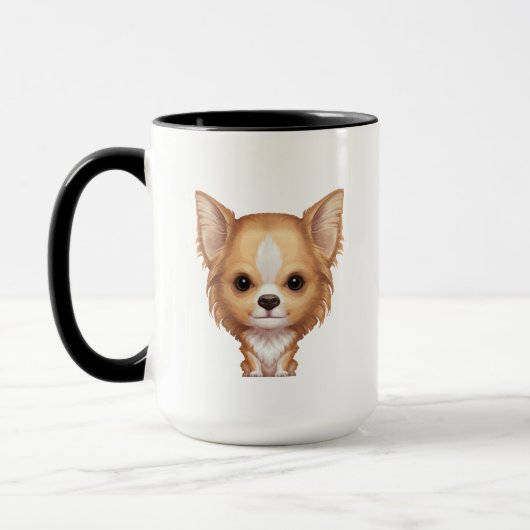 Long-Haire Beige en White Chihuahua Mok (Links)
