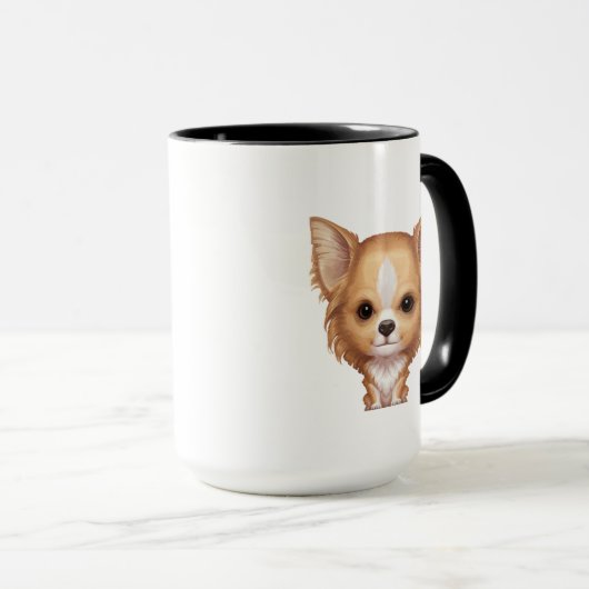 Long-Haire Beige en White Chihuahua Mok (Voorkant rechts)