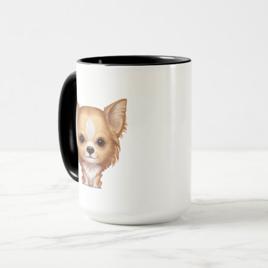 Long-Haire Beige en White Chihuahua Mok (Voorkant links)