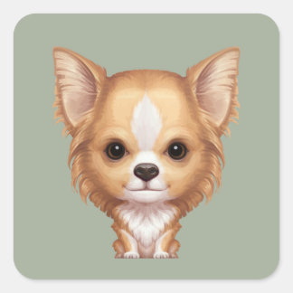 Long-Haire Beige en White Chihuahua Vierkante Sticker