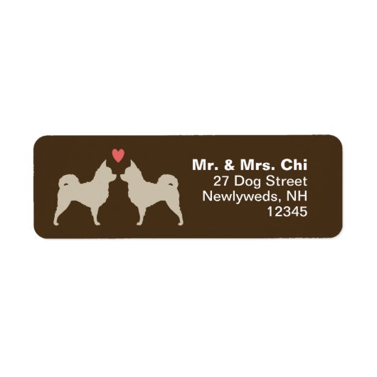 Long Haire Chihuahuas met het adres van de terugke Etiket (Voorkant)