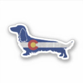 Long Haire Dachshund Colorado Flag Silhouette Sticker (Voorkant)