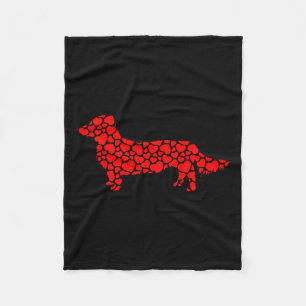Long Haire Dachshund Dog Cute Silhouette Heart Va Fleece Deken
